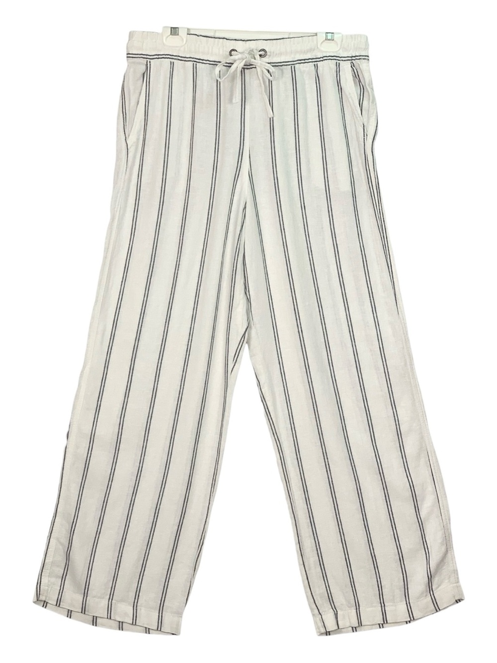 Alexander Jordan White Charcoal‎ Gray Striped Linen Blend Wide Leg Pants Medium